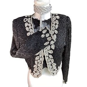 Vintage 1980’s Laurence Kazar Bkack & White Bolero Jacket B4